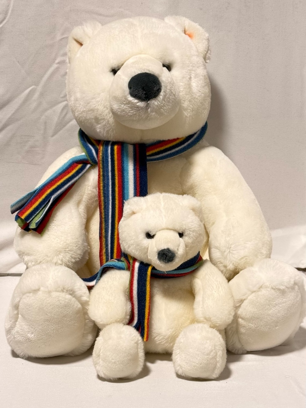 VTG large & small Russ Berrie McKinley Polar Bear Mother Baby Matching Scar